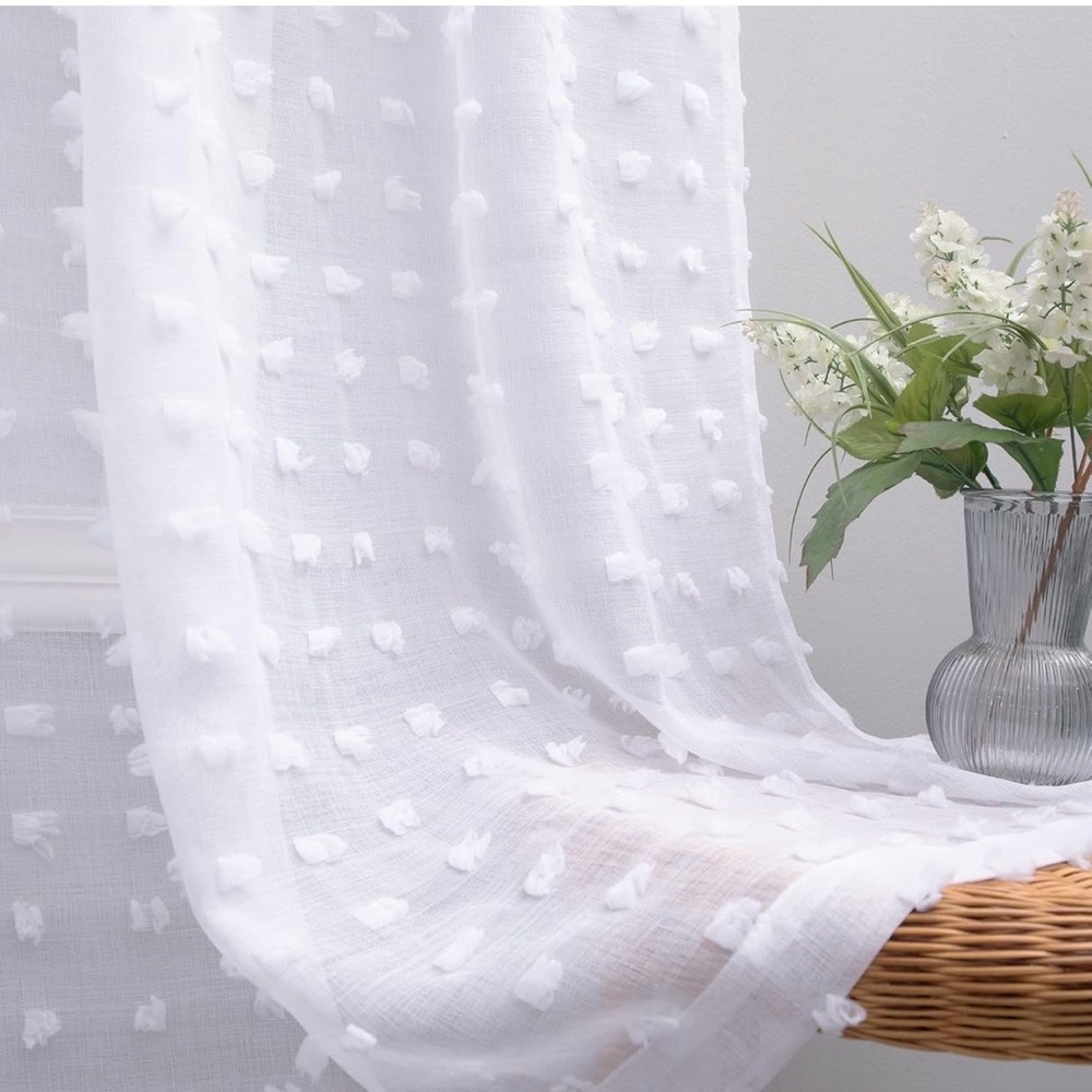 White Sheer Dot Textured Curtain Panel(4)